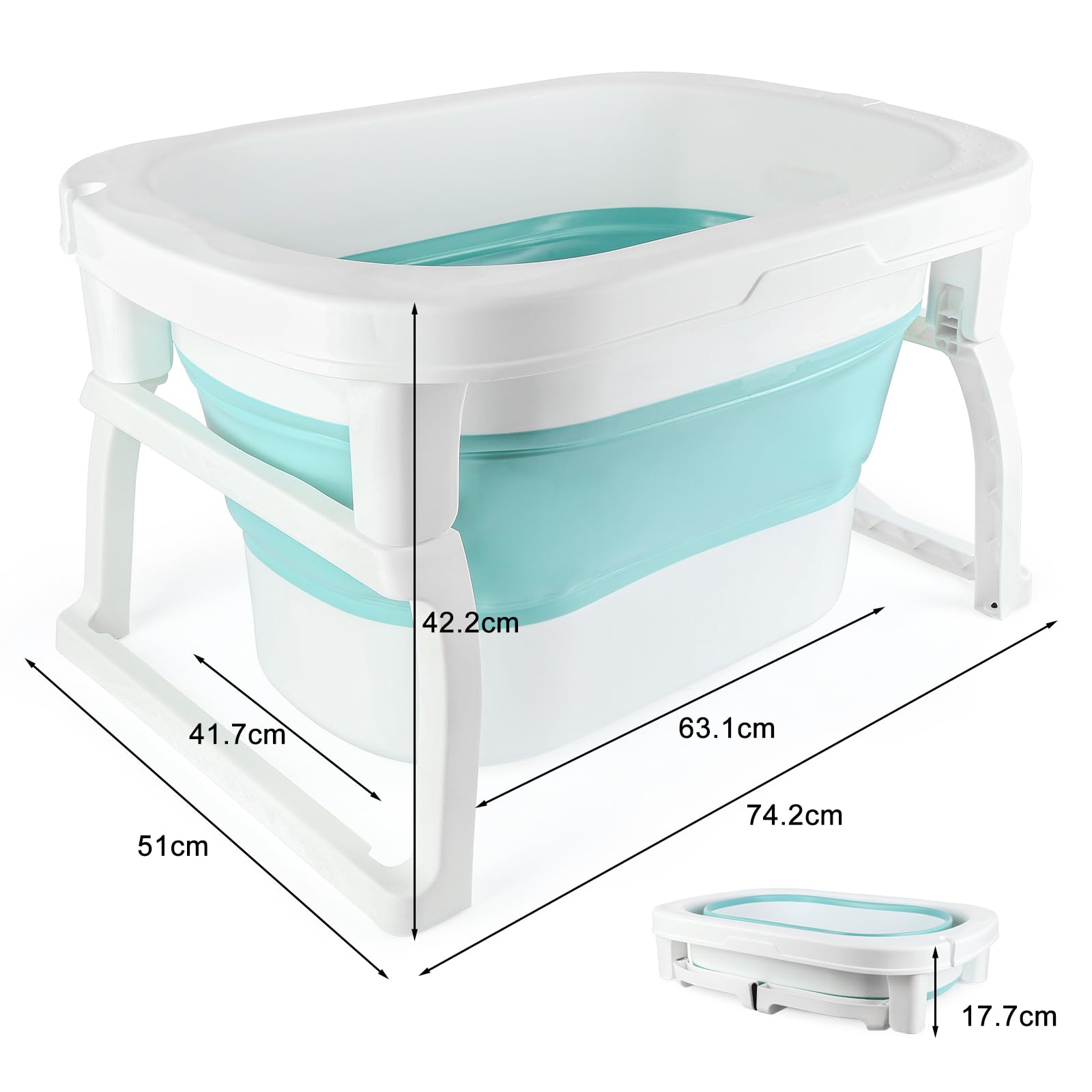 3 en 1 Bañera Plegable de Bebe de 0 a 8 Años, Bañera con Tapón de Drenaje, Capacidad de Carga de 50 KG-Baño Portátil para Niños, Antideslizante y Cómodo-72 * 51 * 42cm-azul