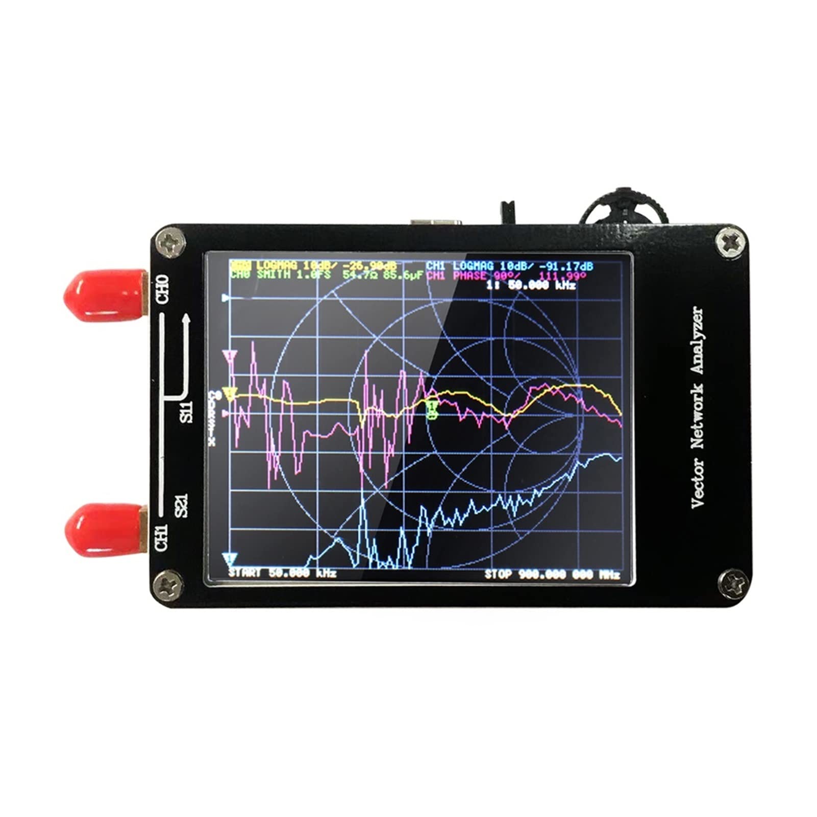 Analizador de red vectorial 50KHz-900MHz Pantalla digital Pantalla táctil Onda corta MF HF VHF UHF Analizador de antena Ondas estacionarias(VNA)