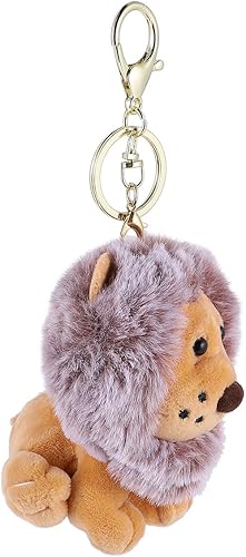 Miniatura 4 de OSALADI Llavero con forma de león de peluche, llavero de dibujos animados, encantador colgante de llave, decoración de bolsa, Marrón