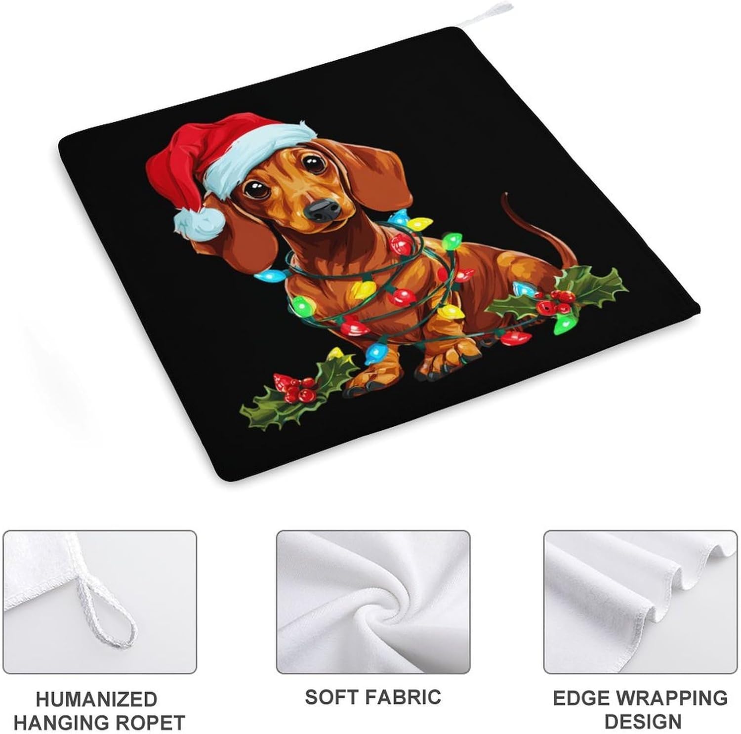 Merry Christmas Dachshund Dog Microfiber Hand Towels for Bathroom Soft Absorbent Bath Kitchen Towel with Hanging Loop 4PCS