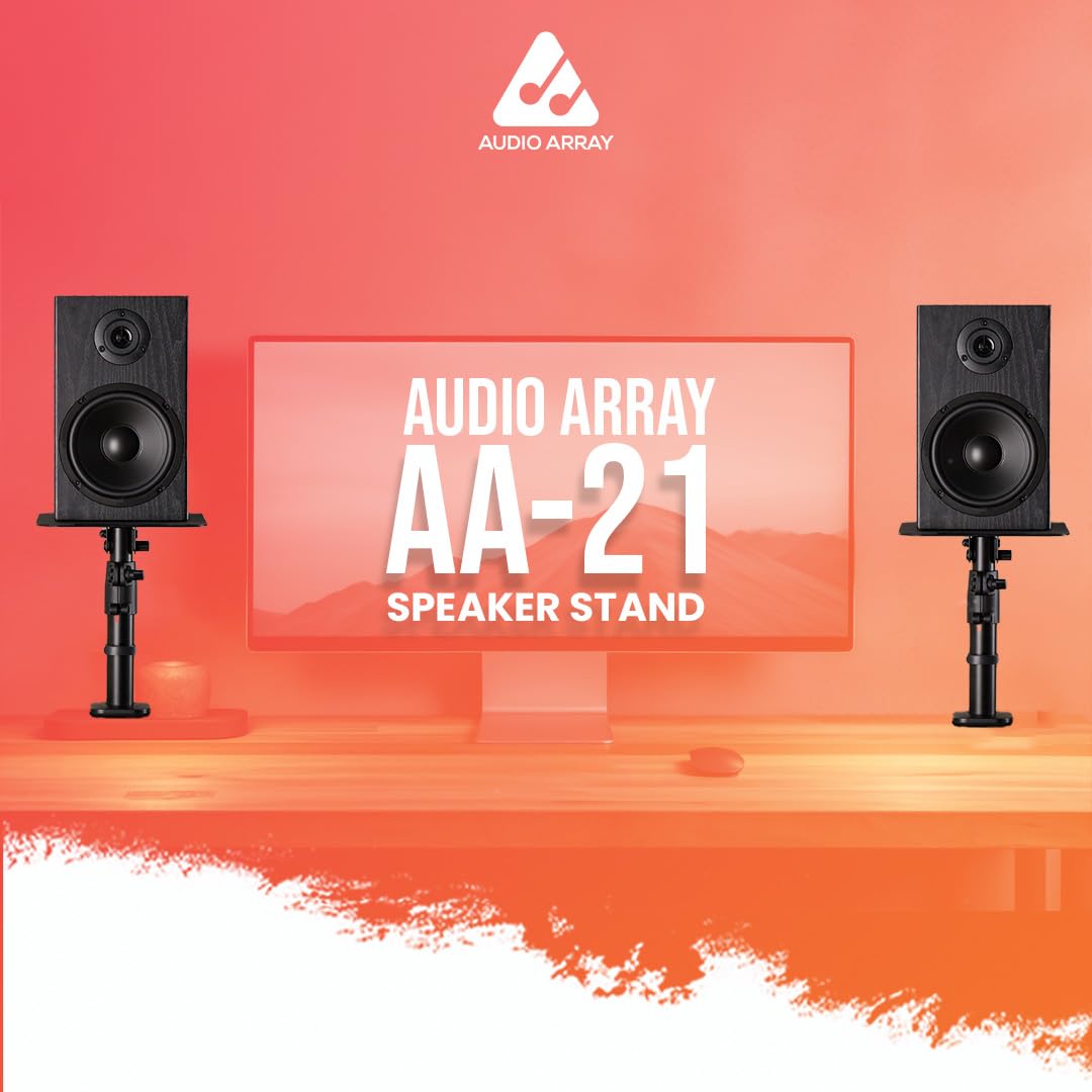 Audio Array AA-21 Desktop Mount Speaker Stands | 15KG Capacity | Height, Tilt & Rotation Adjustable | Smart Cable Management | for Sound Editing, Gaming, Music Production | Black (Set of 2) - Image 2 thumbnail