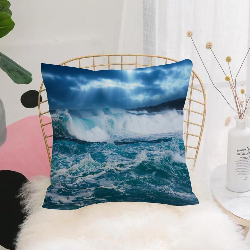 HYMSXW Cushion Cover,Throw Pillow Case Home Decorative for Living Room Bedroom Sofa Chair 20X20 Inch,Dark clouds and crashing ocean waves during storm in the atlantic ocean,Pillowcase 50X50cm