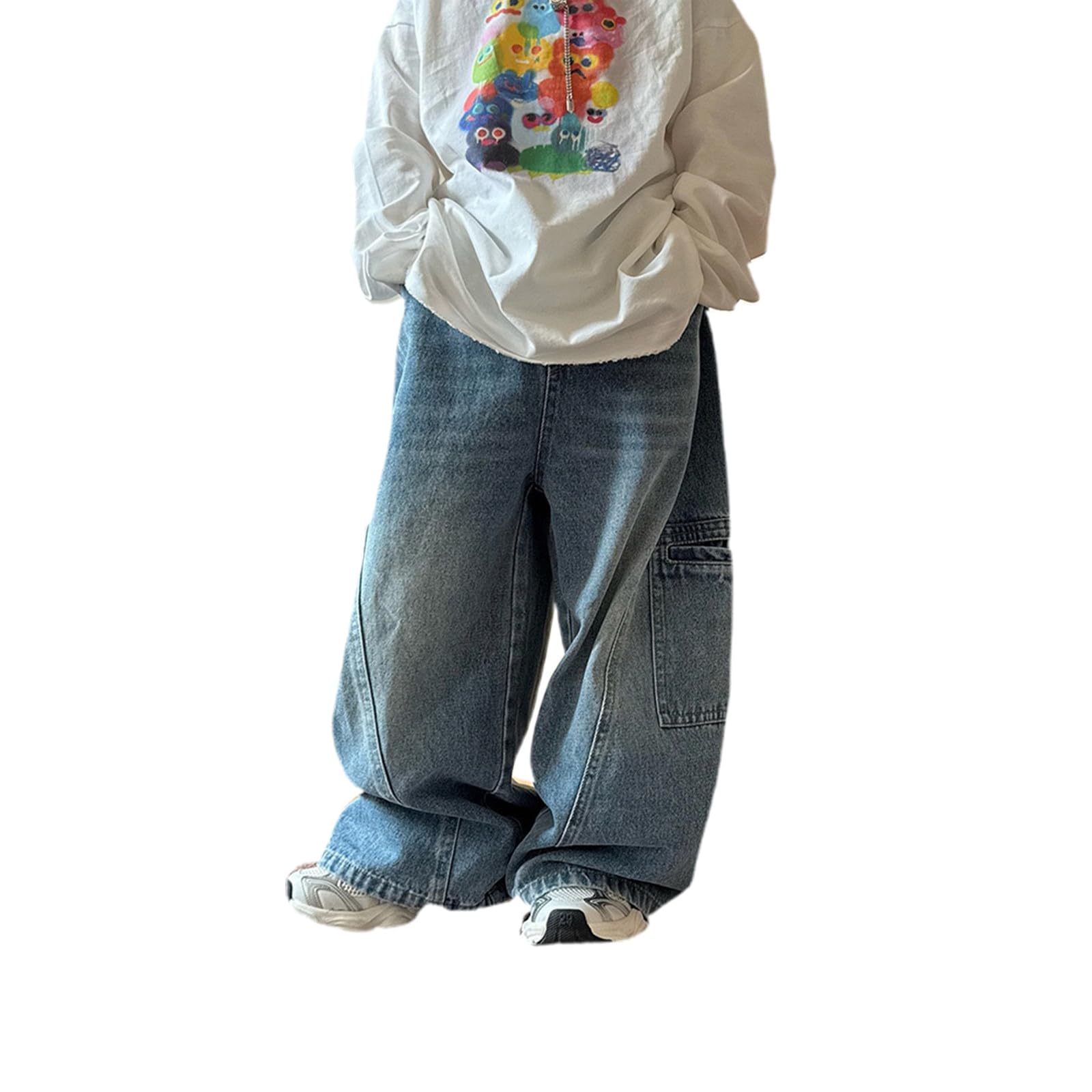Genérico Pantalones de Chandal Niño Pantalones Vaqueros para Niño Diseño Amplio y Holgado Pierna Recta Estilo Urbano Moda Casual Verano