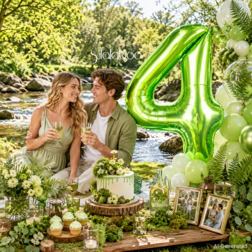 Image of 40 Inch Green Number 4 Balloon Lime Big Large Helium Number 0-9 | Giant Digital 4th Foil Mylar Party Balloon for Birthday Party Anniversary Graduation Decorations
