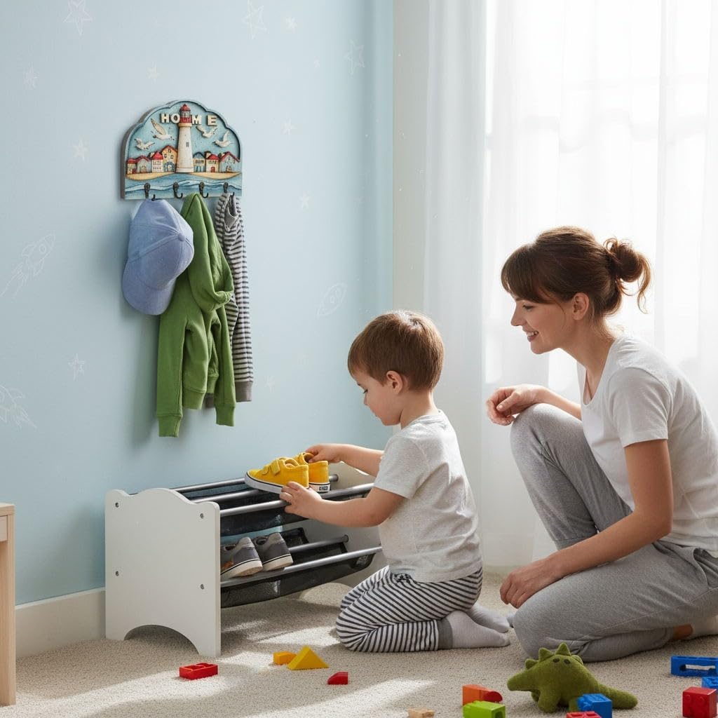 Wall Mounted Key Holder,Modern Wood Key Hanger with 4 Hooks for Wall Key Organizer Rack for Home, Office, Entryway Rustic Decorative Key Holders for Wall Decor, Beach Seagull - Image 4