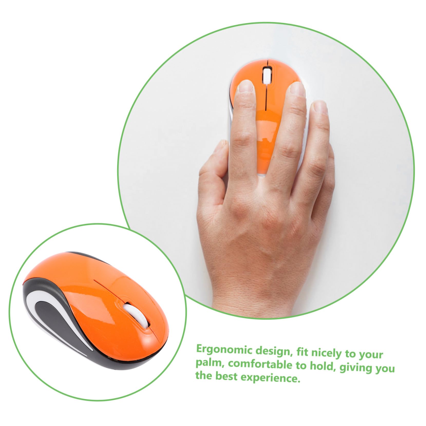 Mouse Wireless Piccolo Ricaricabile con Ricevitore Usb, Design Ergonomico in Abs, per Ufficio e Custodia Computer, Colore Arancia