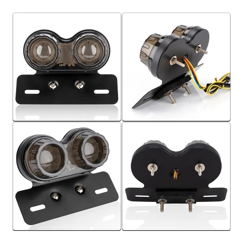 Generique Moto Arrière Lampe Feu Arrière LED Universel Pour Motos, Clignotant De Frein Intégré, D'arrêt Avec Support Plaque D'immatriculation