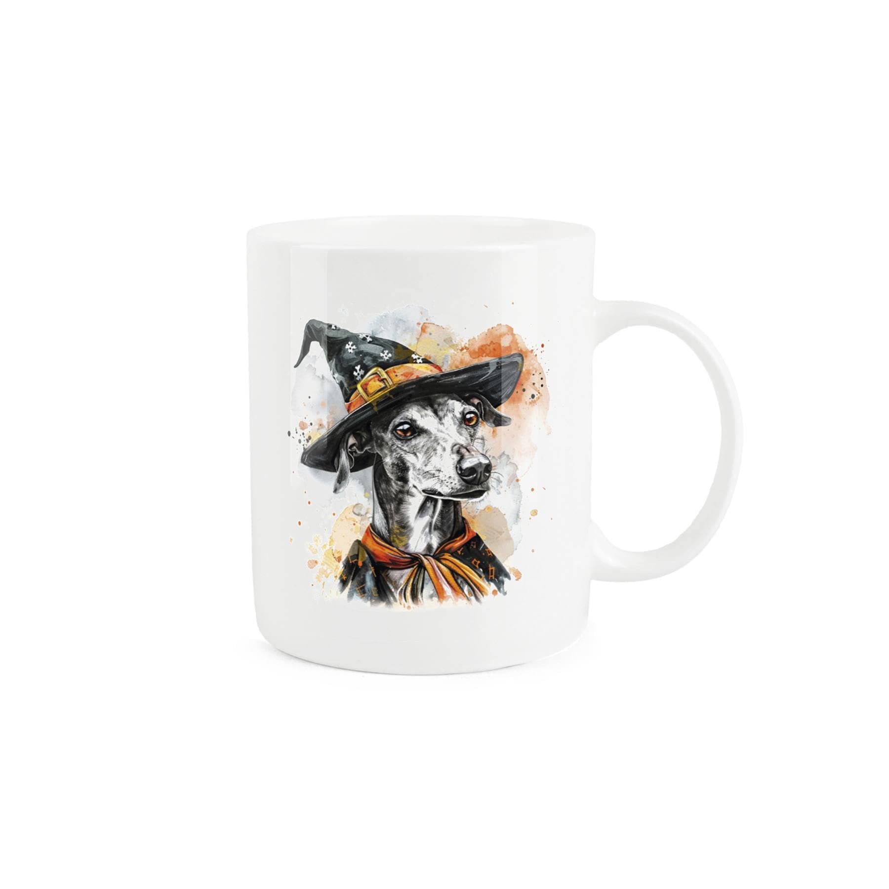 Purely Home Whippet Mug - Halloween Witches Hat Gift/Present Mug - Tea Coffee White Bone China Mug for Dog Lovers