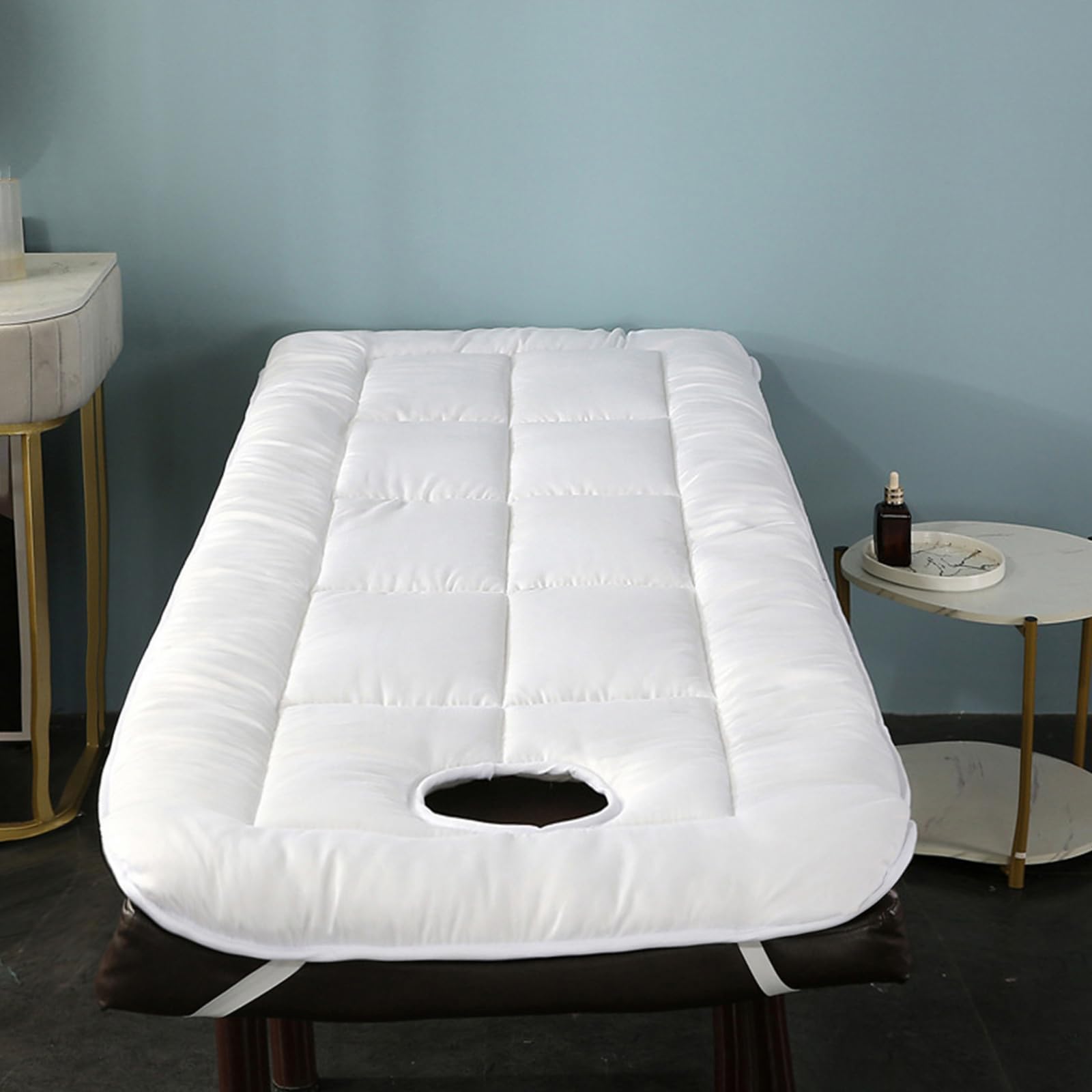 Highdi Matelas de Lit de Beauté avec Trou pour Le Visage, Pliable Doux Conforts Matelas Salon de Beauté à Tête Carrée pour Spa, Table de Massage, Lit de Massage (80x190cm,Rond-Blanc)