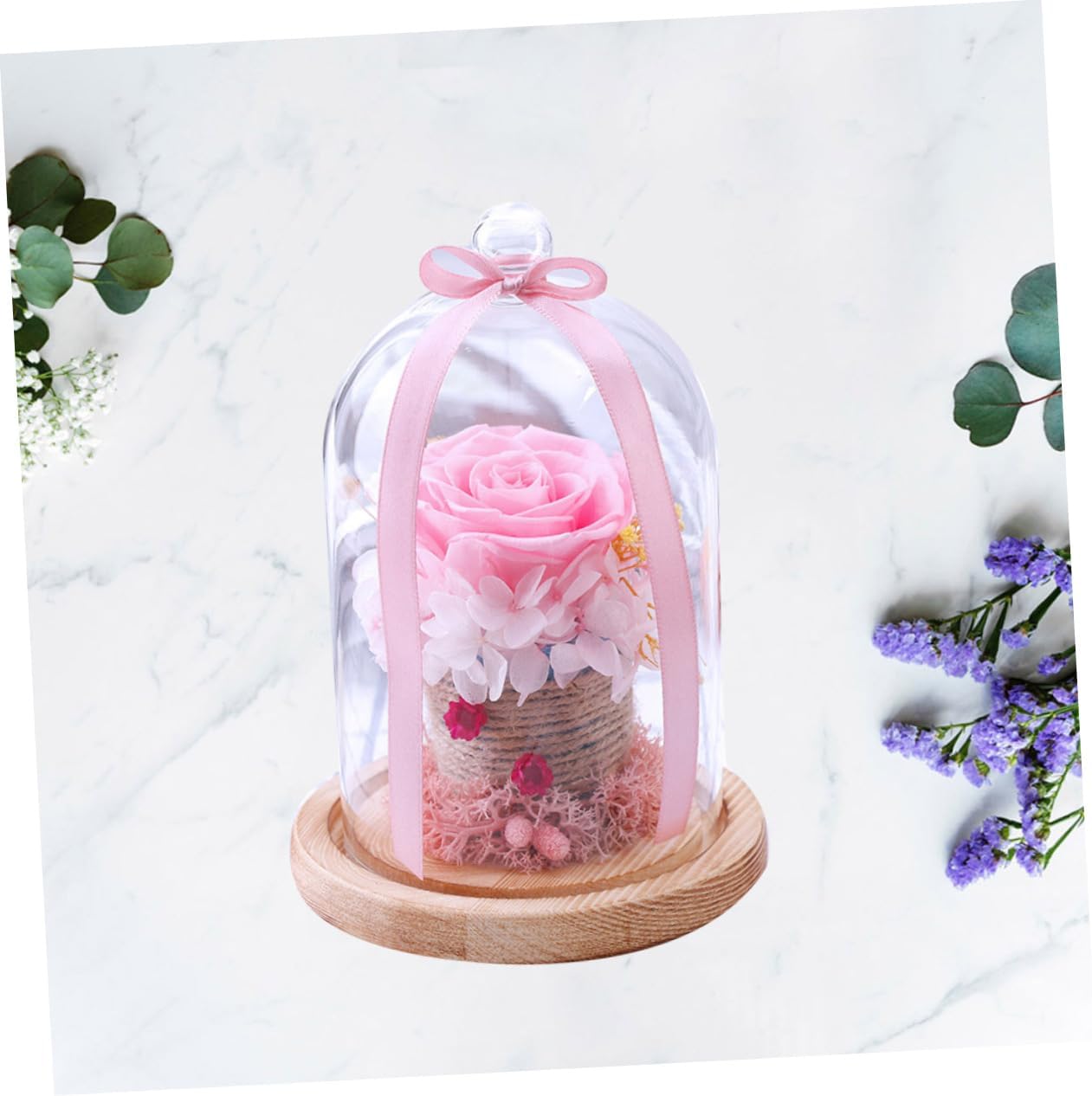 Artificial Rose Flower Dome Preserved Flower Rose for Women Decorative Present
