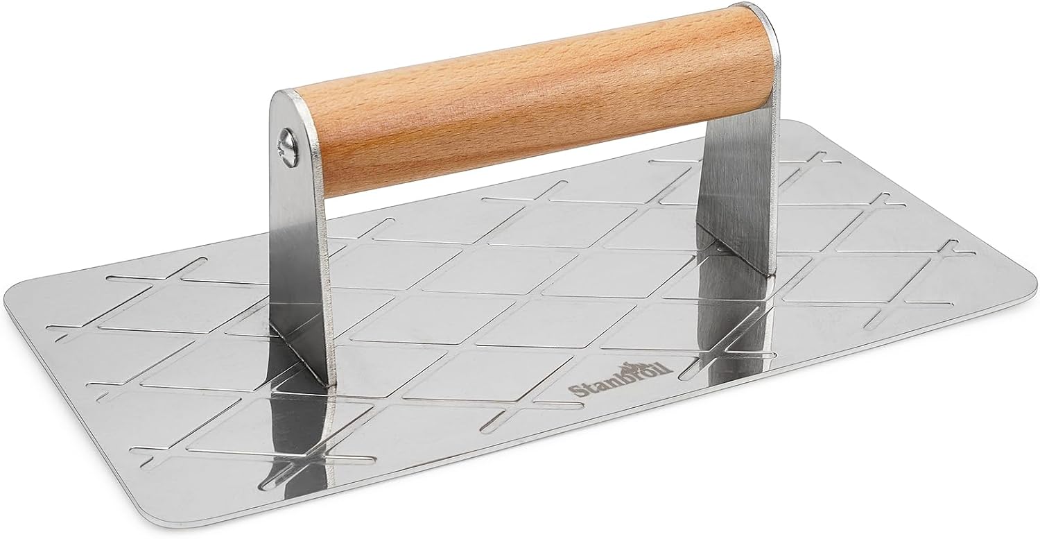 Prensa para hamburguesa de acero inoxidable 9x4.5 pulg miniatura 1