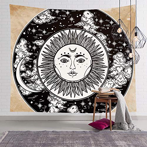 DuftGu Sun and Moon Tapestry Psychedelic Black and White Wall Hanging Tapestry Wall Art for Home Bedroom Living Room Dorm Decor 51x60 Inches