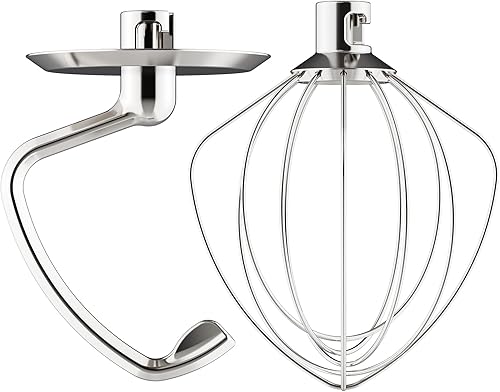 Gancho de masa de acero inoxidable pulido y accesorio de batidor de 6 hilos para Kitchenaid 4.5-5 cuartos de galón, para accesorios Kitchenaid para