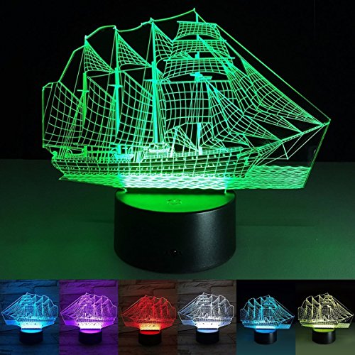 3D Illusion Sailboat LED Night Light,7 Colors Gradual Changing Touch Switch USB Table Lamp for Holiday Gifts or Home Decorations - Image 6
