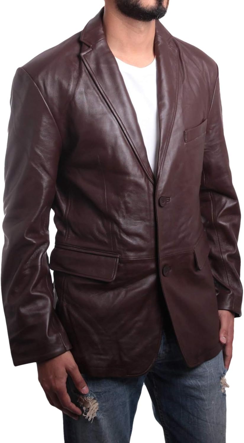KAINAT LEATHER CRAFT- Men's Leather Blazer Casual Lambskin Genuine Leather Coat Handmade Product15