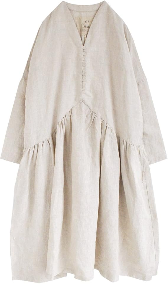 Amazon Co Jp ゼロハチマブ 08mab リネン多ボタンギャザーワンピース キナリ フリーサイズ 服 ファッション小物