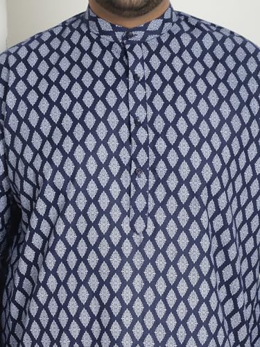 Image of SOJANYA Plus (Since 1958) Men's Cotton Blend Printed Kurta with White Churidar Pyjama