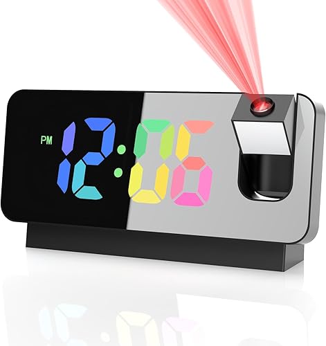 Kiahin Reloj despertador con proyección en techo, relojes de proyección para dormitorio, reloj digital colorido con 1224H, temperatura, repetición,