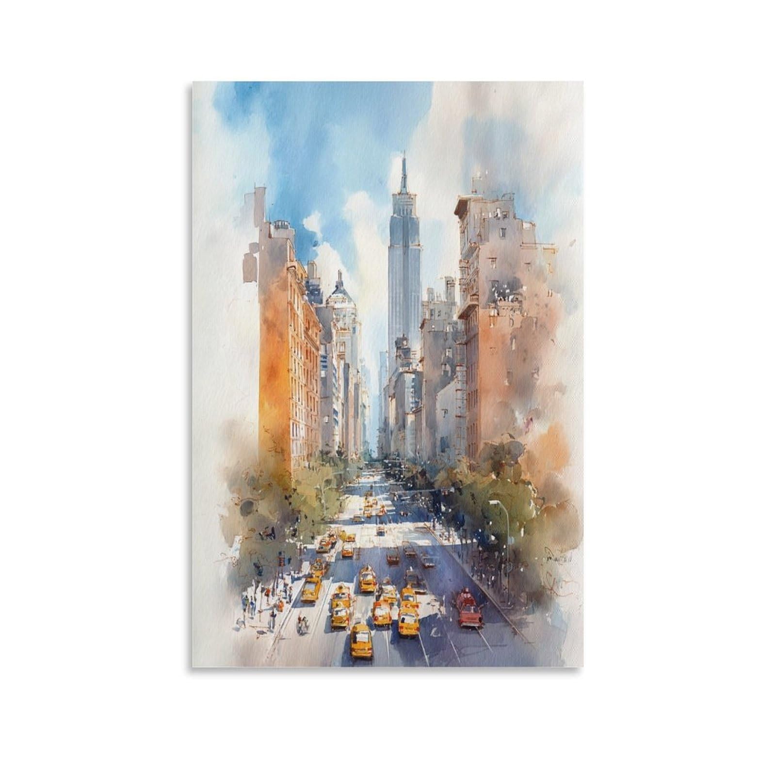 LCYNNH Empire State Watercolor Print New York City 24x36inch(60x90cm) Print Home Bedroom Office Living Room Decor Canvas