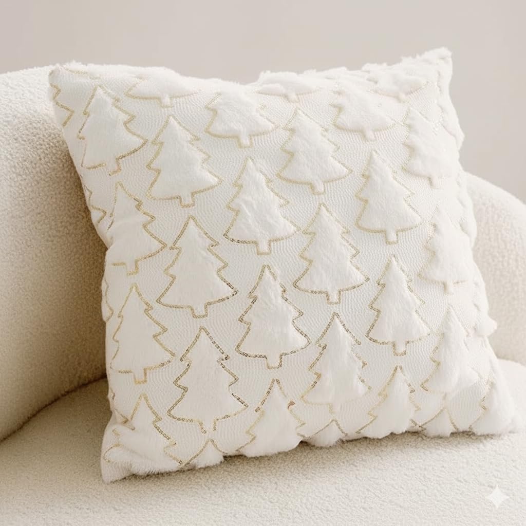 Textured Decorative Pillow Covers, 2 Pack 20x20 Inch White Minimal Nordic Tree Pattern Cushion Covers, Soft Plush Fabric with Zipper for Sofa Couch Bed Home Decor