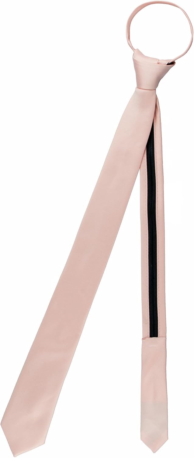 Vesuvio Napoli PreTied SKINNY Men's Neck Tie Solid Color Narrow Zipper Necktie
