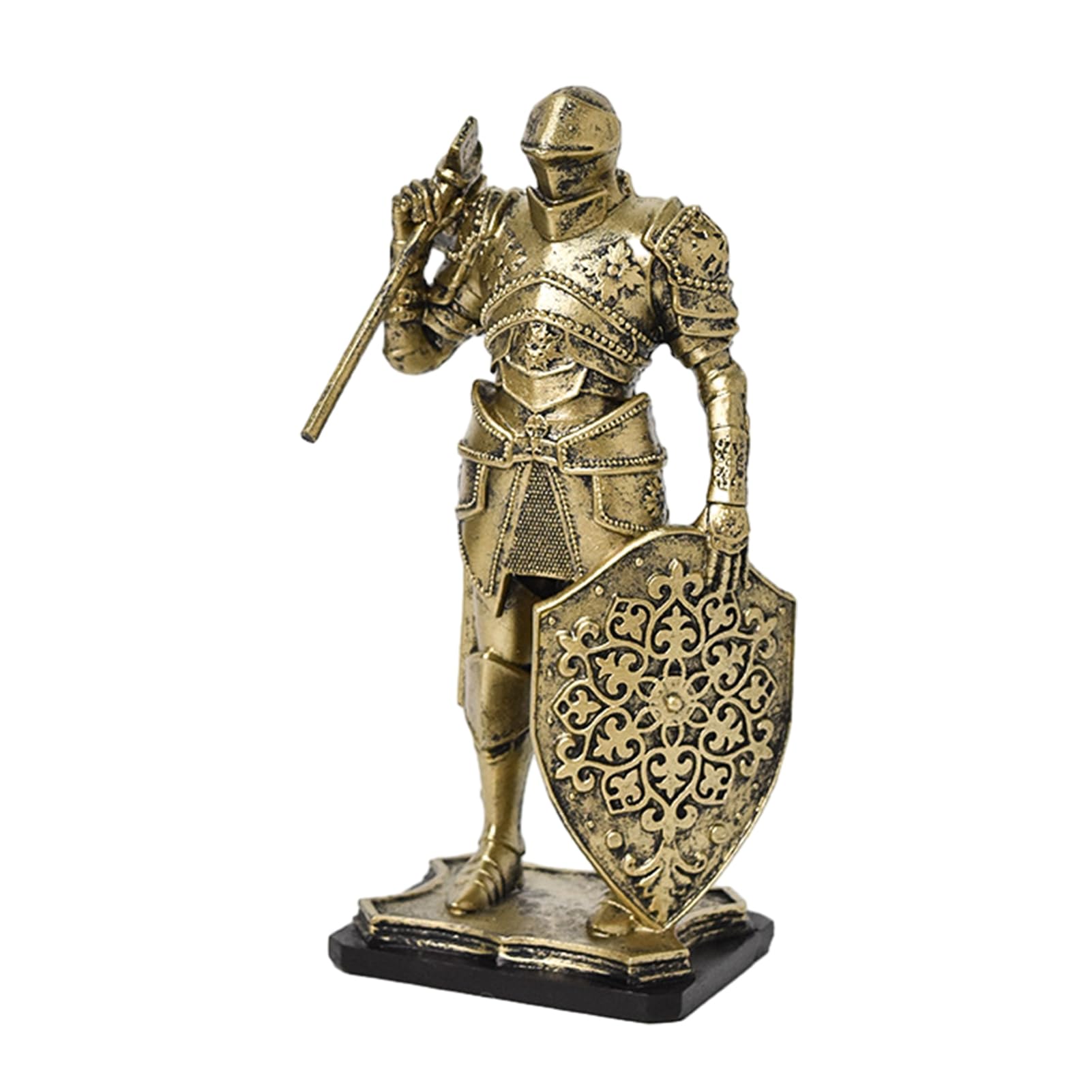 Virelynx Medieval Knight Figurine – Vintage Resin Statue Metallic Finish, Handcrafted Armor and Shield for Bookshelf Office