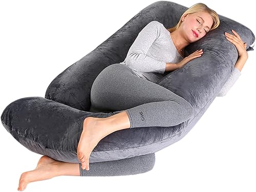 DEXBEXS Almohadas de embarazo, almohadas de maternidad de cuerpo completo en forma de J con funda extraíble, soporte para espalda, piernas, vientre,