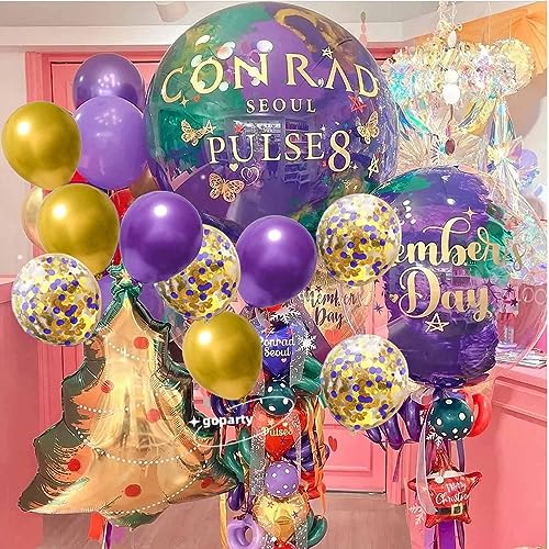 Image of 50Pcs 12inch Purple Gold Metallic Confetti Balloons with Purple Gold Metallic Balloons for Wedding, Birthday, Baby Shower, Halloween,Family Parties Decoration