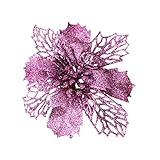 Purple New Glitter Artificial Wedding Christmas Flowers Glitter Poinsettia Christmas Tree Ornaments Pack of 12 (Purple)