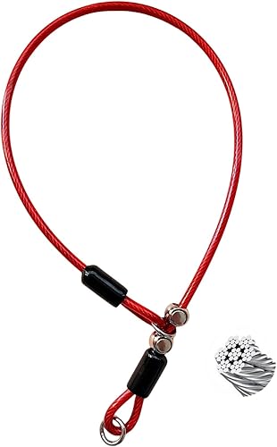 KIUMODIY Heavy Duty Steel Wire Dog Training Collar - PVC Coated Martingale Slip Collar with Adjustable Safety Stopper for No-Pull Walking & Obedience Red 0.197" D/19.69" L