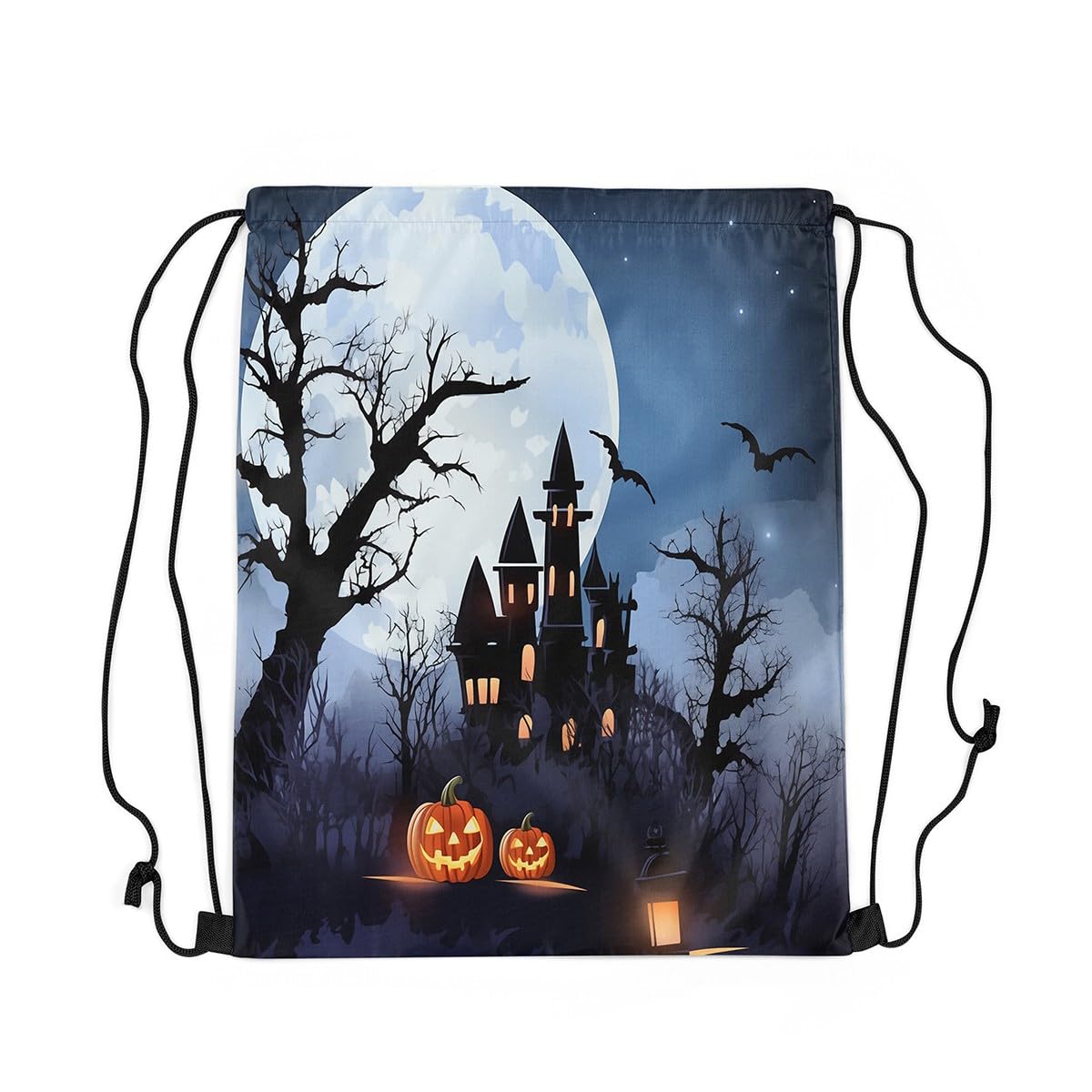 Loussiesd Teal Happy Halloween Horror Theme Drawstring Backpack 40x33cm for Pumpkin Sports Drawstring Sackpack Gym String Bag Witchcraft Drawstring Bags Waterproof