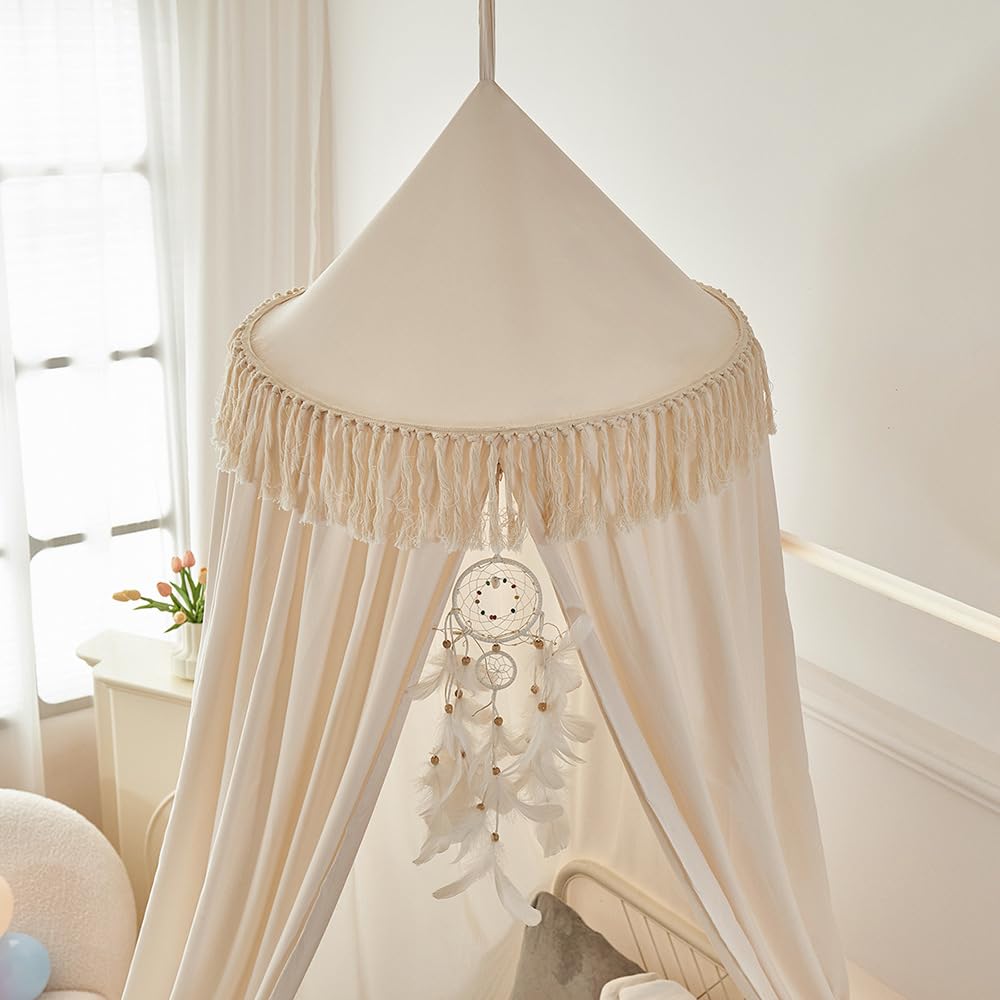 Groß Betthimmel Baldachin Babybett Beige Kinderbett Mädchen Khaki Kinder Baby Himmel Rund Hängendes Kuppel Moskitonnetz Deko 400cm