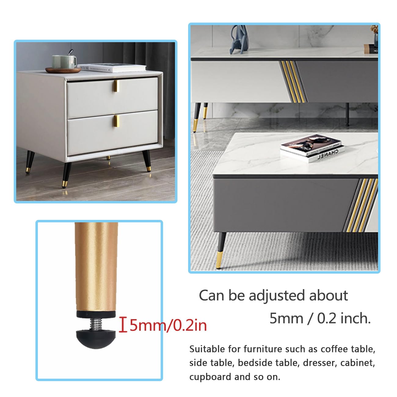 Jarshtime Furniture Leg 4 PCS Oblique Coffee Table Legs 15 cm / 6 inch Metal Legs for Cabinet Cupboard Dresser Side Table Black & Golden - Image 2