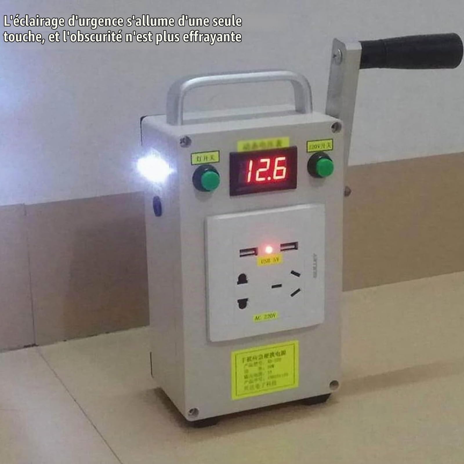 Générateur portable à manivelle, DC 220 V, centrale électrique portable, chargeur à manivelle, dynamo, de camping, générateur d'urgence extérieur