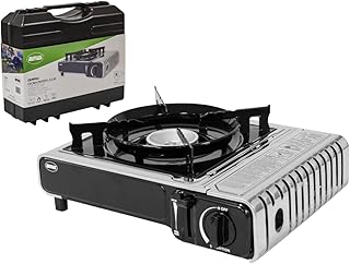 Amig - Camping Gas Kocher CAMP01 - Tragbare Küche mit 1 Brenner - Integrierter Windschutz & Edelstahl-Oberfläche - 2-2 kW Leistung - Kompatibel mit B-250 Kartuschen - Edelstahl