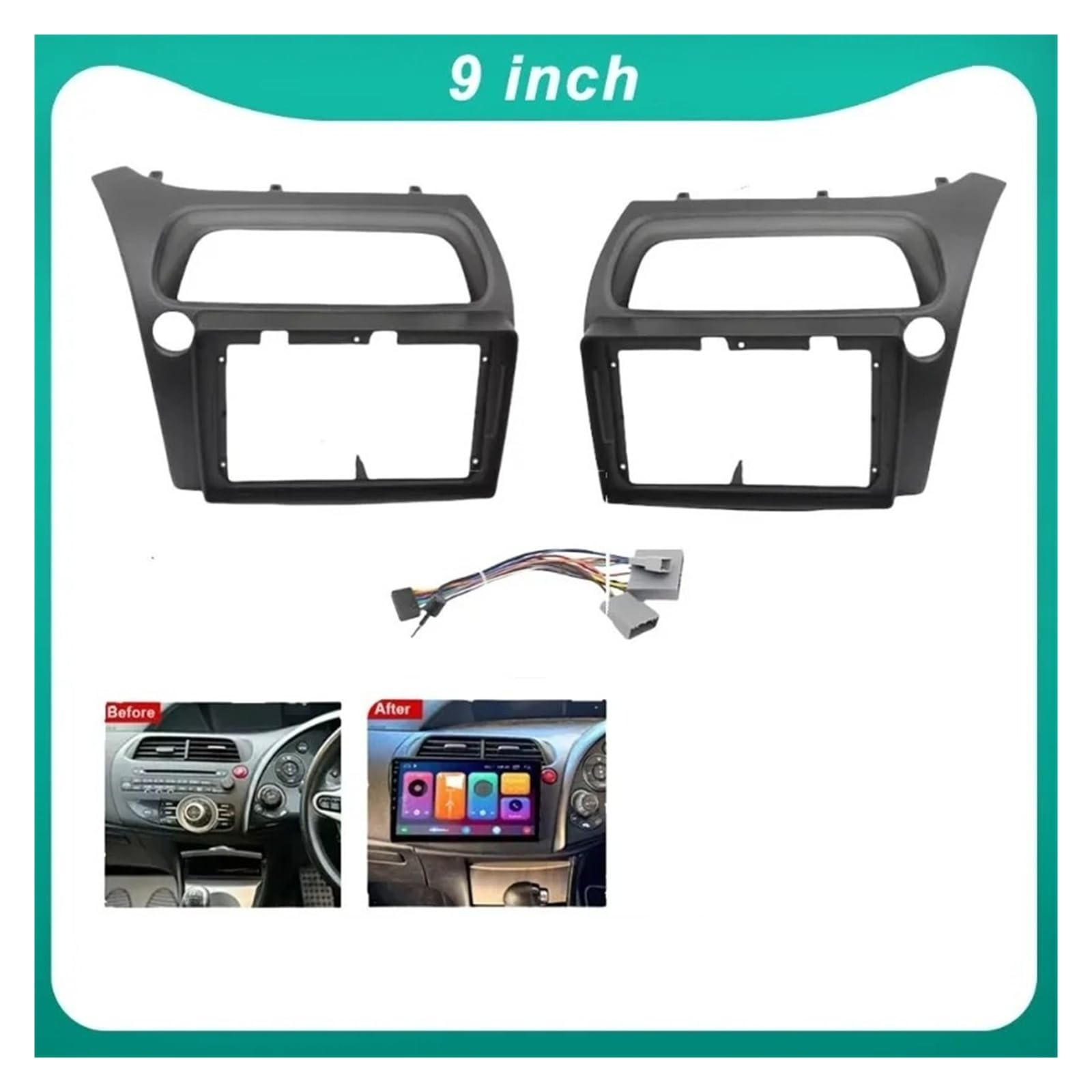 Mascherina Autoradio Cornice Stereo 9 Pollici Android Car Radio Fasce Lettore Stereo Cornice 2DIN unità Testa Dash Pannello Installazione per Civic Hatchback 2006-2011 2012
