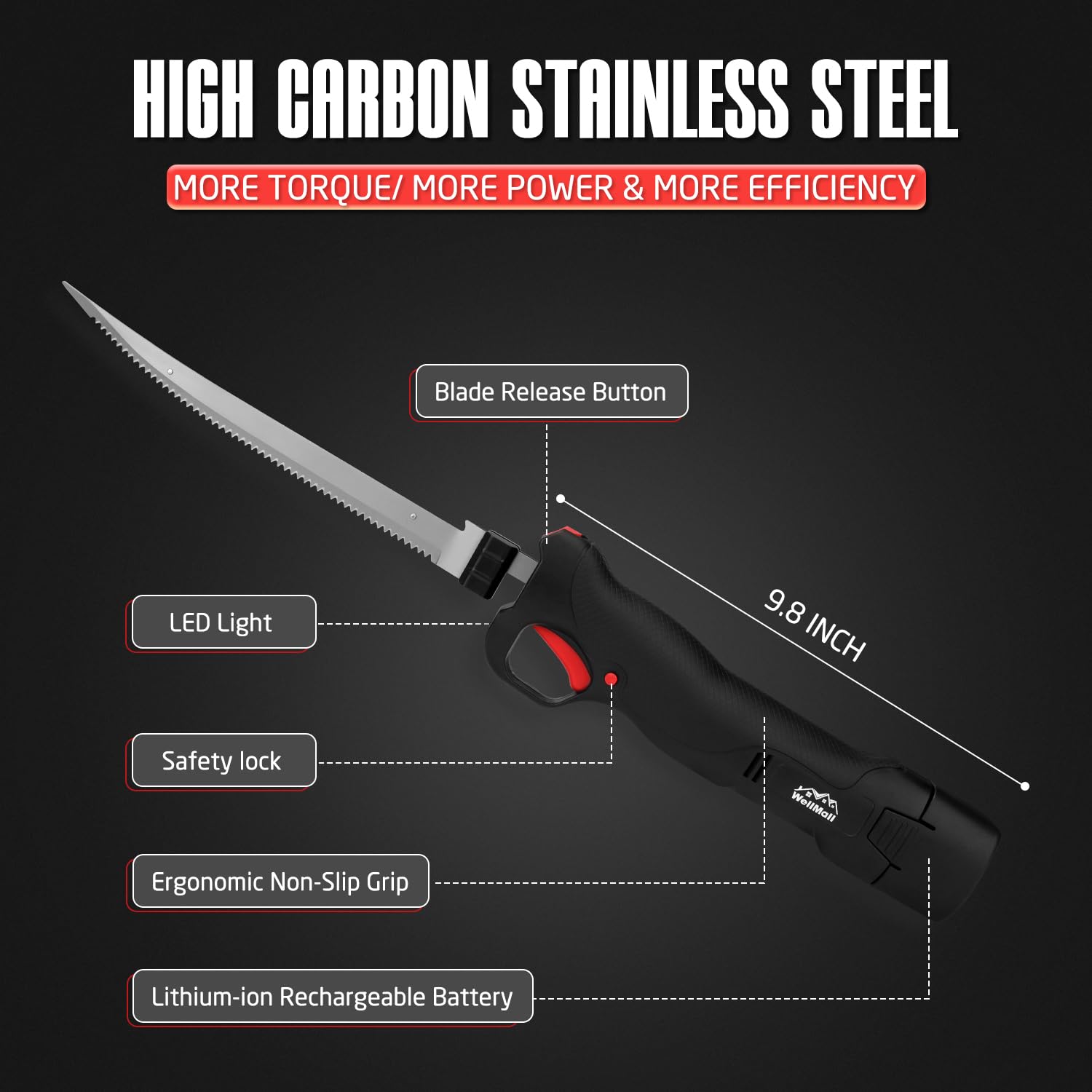 Fillet Knife - Electric Fillet Knife for Fish, Cordless Electric Knifes with Safe Lock, Non-Slip Grip Handle with 1 battery and 7"+9" blade image 2