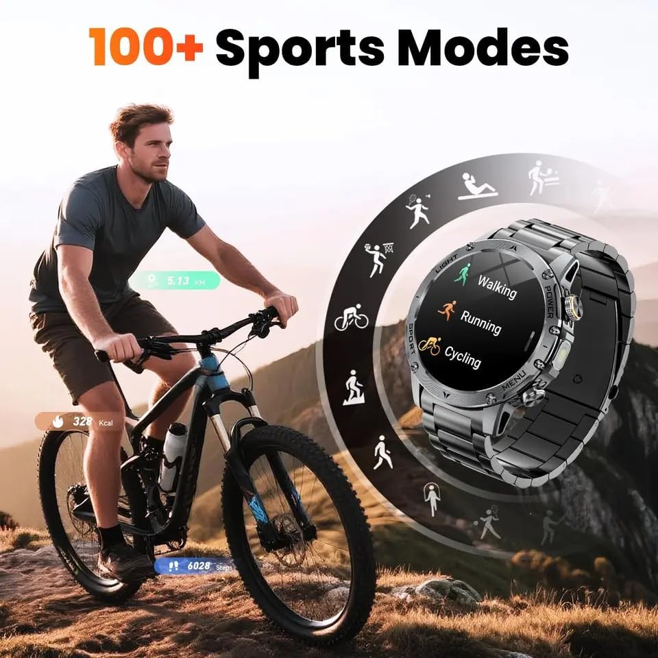 Man cycling with smart watch displaying sports modes