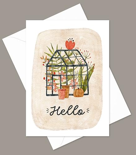 Miniatura 7 de Cute Hello Greeting Cards - Set of 10 All Occasion 5x7 Note Cards with Envelopes. Blank Inside. Watercolor-Themed Drawings of Houses, Flowers &