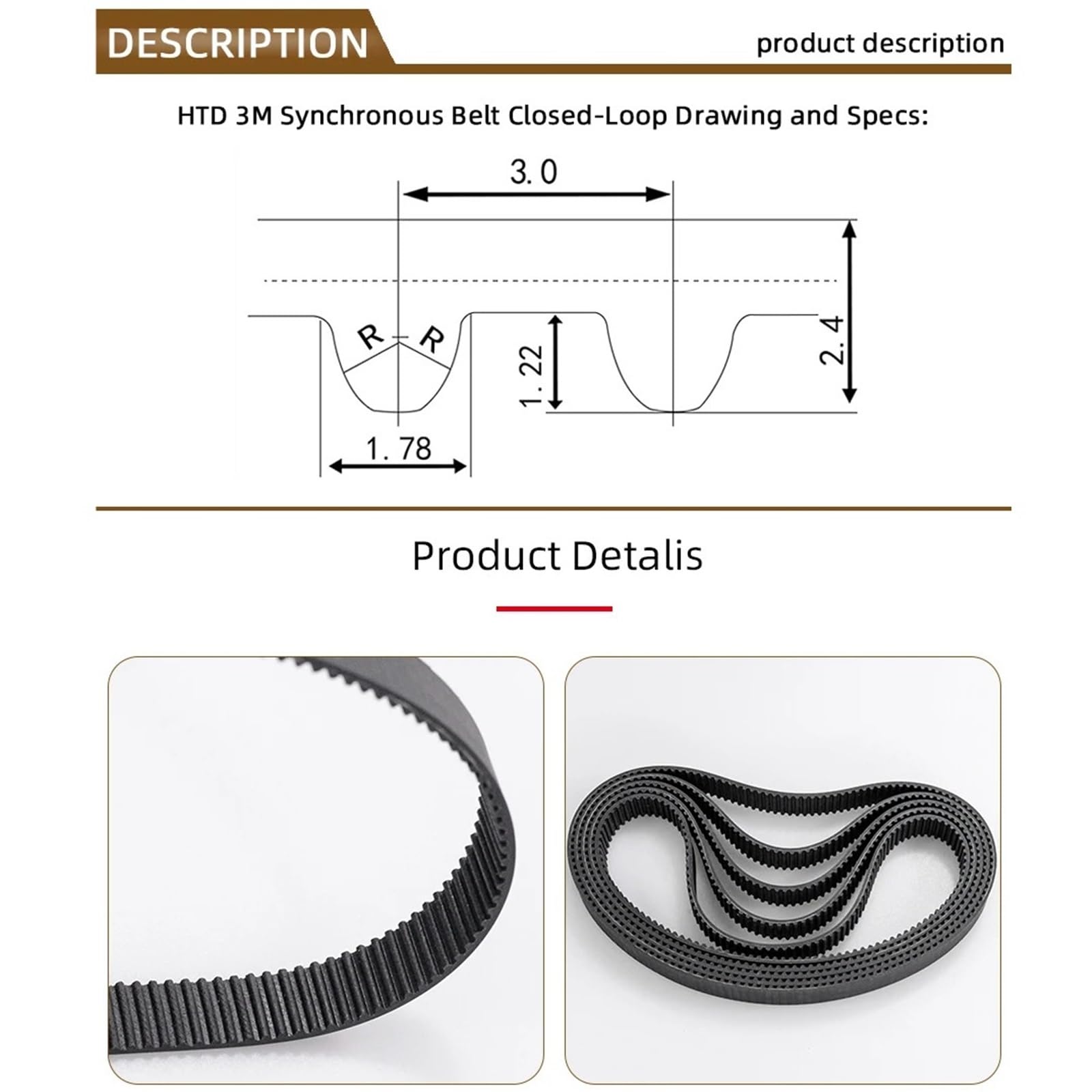 Set di 5 cinghie di distribuzione HTD3M: lunghezza 186-213 mm, 62-71 denti, larghezza 6-15 mm, per applicazioni CNC e automazione (3M 210 (denti 70), 15 mm