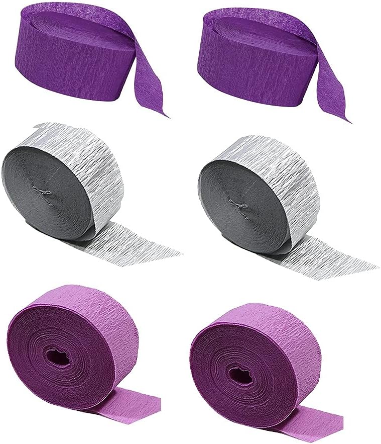 Purple, Orchid and Metallic Silver Crepe Paper Streamers Made in USA