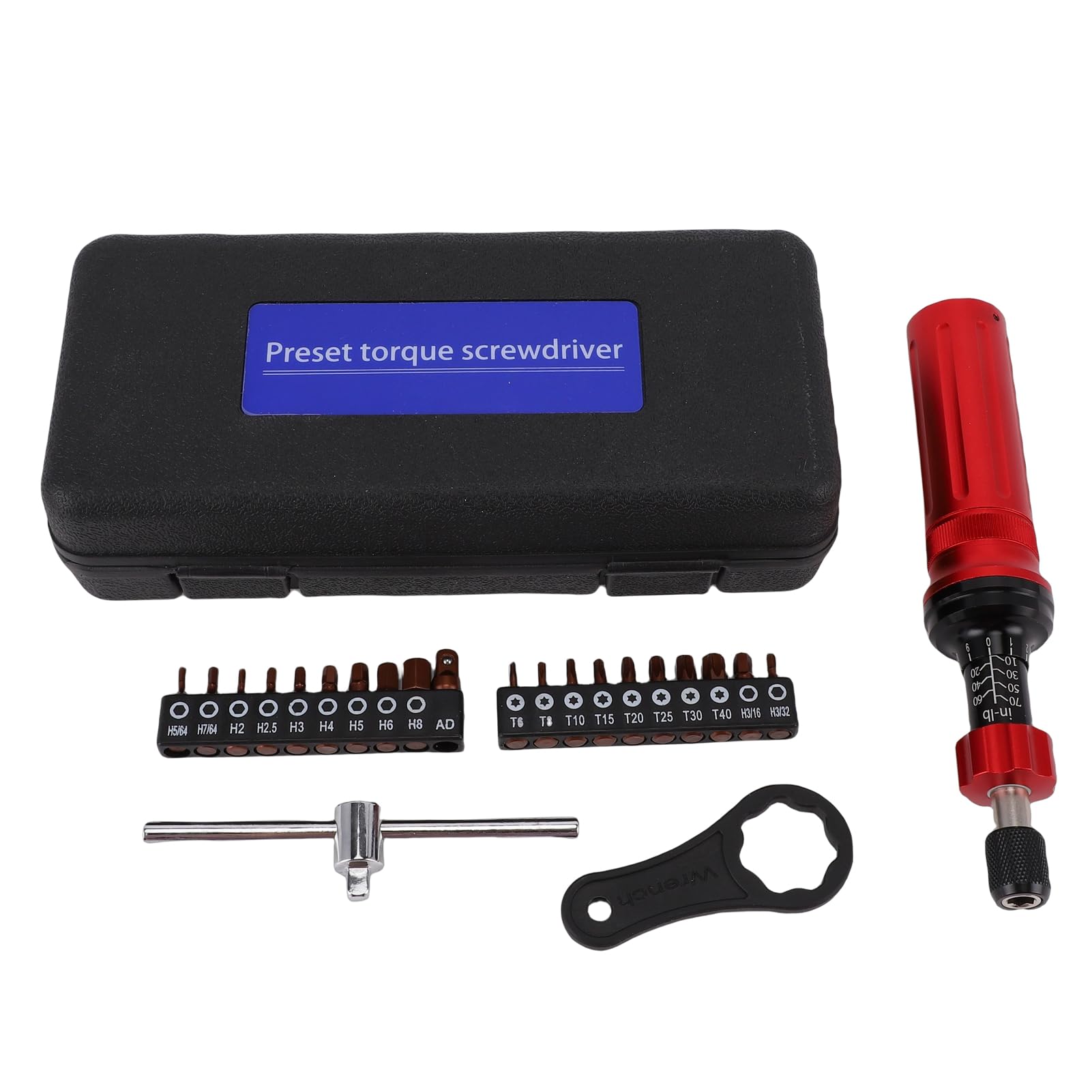 Asixxsix Destornillador Dinamométrico, Rango de 10-70 in Lb, Llave Dinamométrica Preestablecida de 1/4, Destornillador en Pulgadas con Puntas de Acero S2 para Reparación de Bicicletas, Mantenimiento
