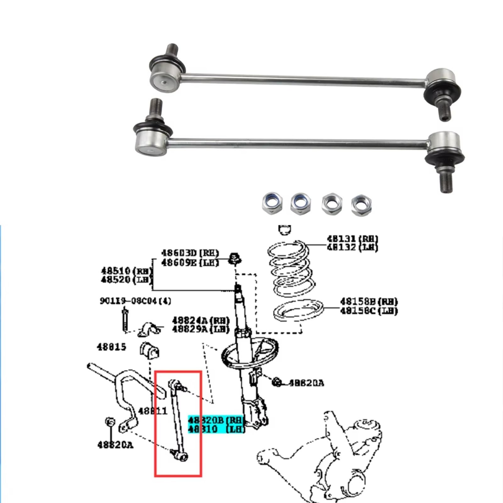 Kit de 2 bieletas de Barra estabilizadora Delantera 48820-47010 K80230 Compatible con Matrix 2003-2013 y Prius 2001-2009