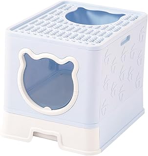 Baoblaze Caixa de areia para gatos com capuz com tampa caixa de areia grande para gatos fácil de limpar durável bandeja de areia removível com capuz para gatos médios e grandes, azul