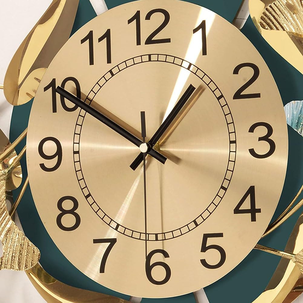 Orologio Da Parete Metallico Ginkgo Biloba - Design Moderno, Silenzioso, 83x48cm - Foto 7