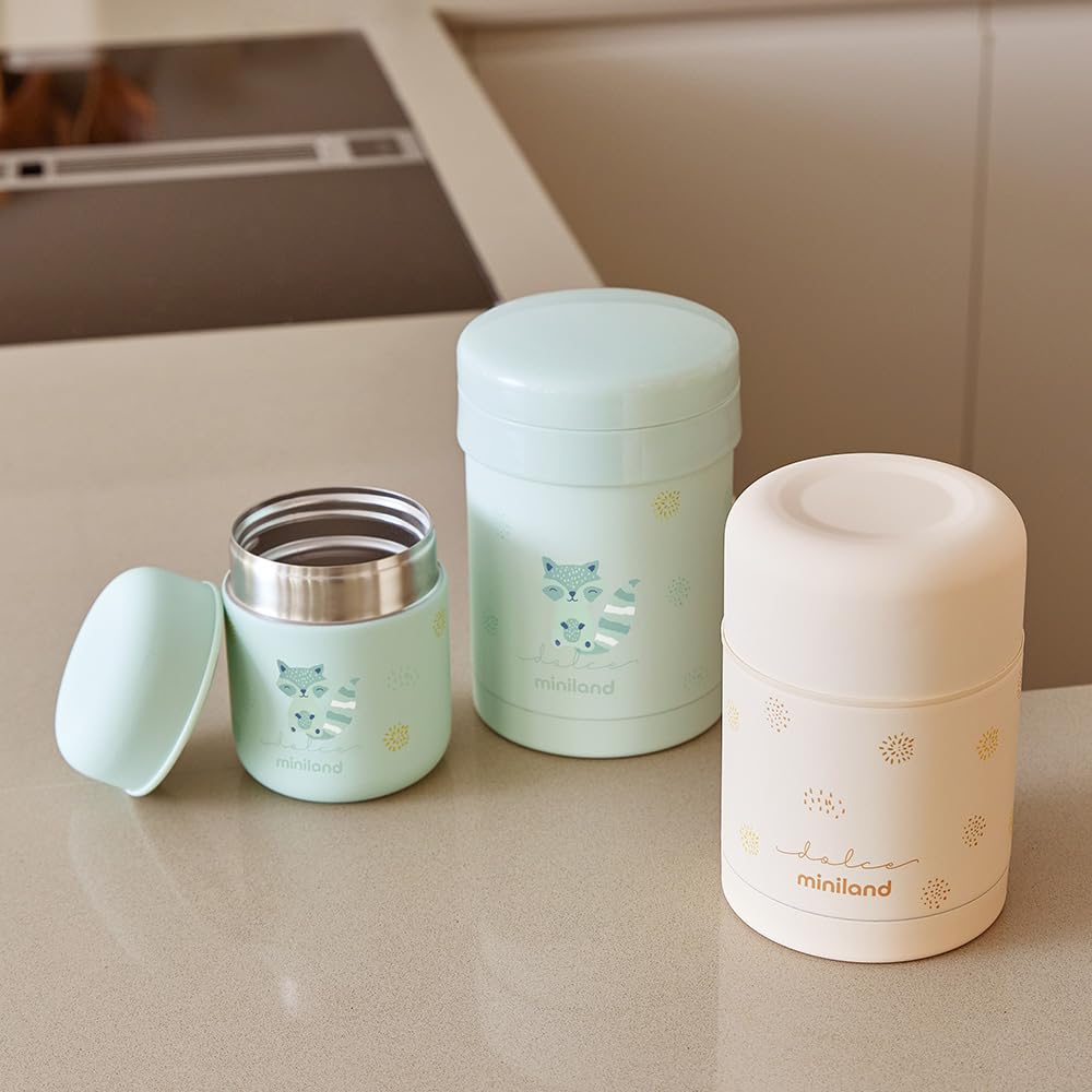 Miniland Termo Bebé para Comidas 600ml, +12h Frío y Calor | Vanilla | Contenedor de Acero Inoxidable y Aislamiento de Doble Pared, Cierre Hermético para Papillas, Pure y Comidas Fuera de Casa