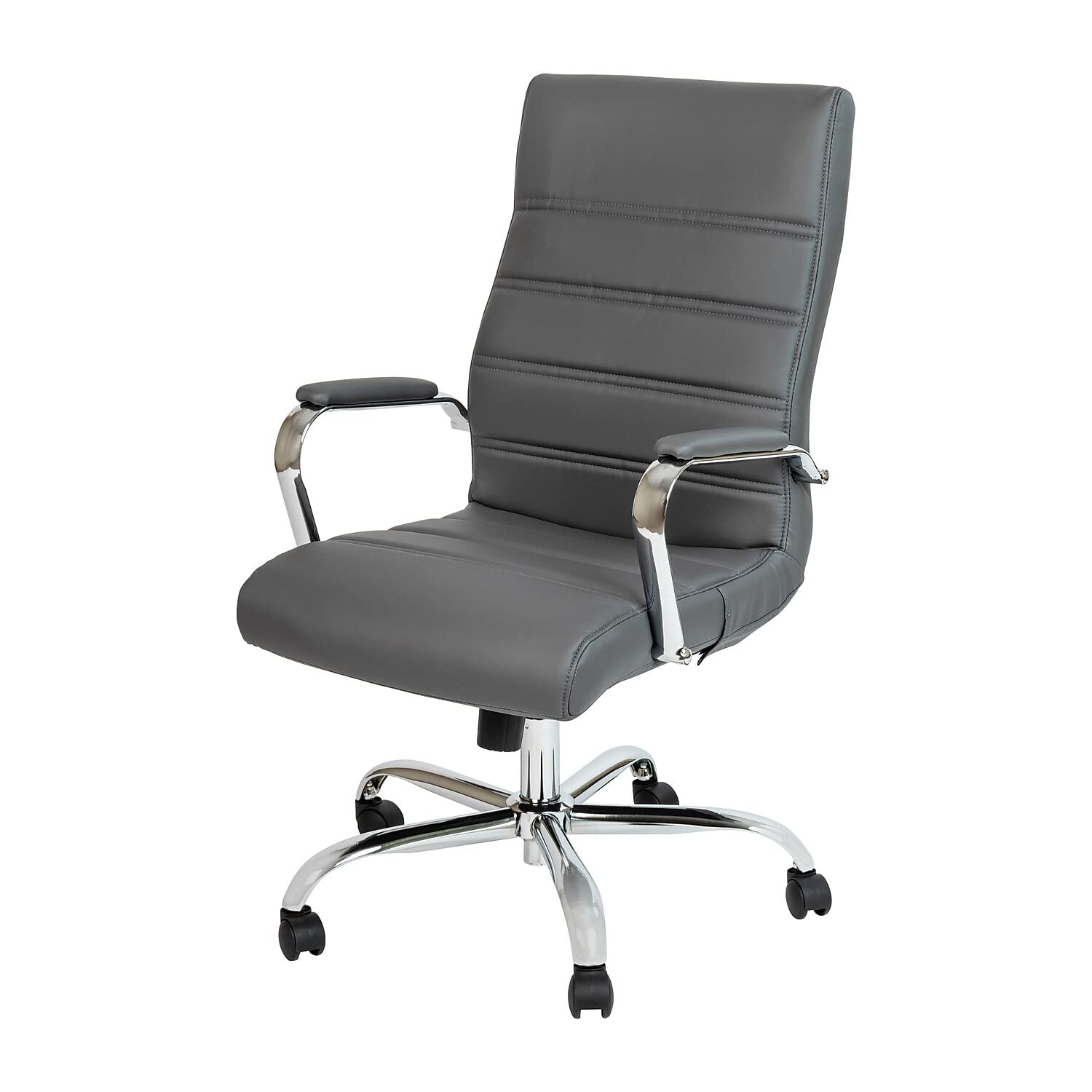 Photo 1 of ***see notes***Flash Furniture Whitney High Back Desk Chair - Gray LeatherSoft Executive Swivel Office Chair with Chrome Frame - Swivel Arm Chair Gray Leathersoft/Chrome Frame High Back Modern