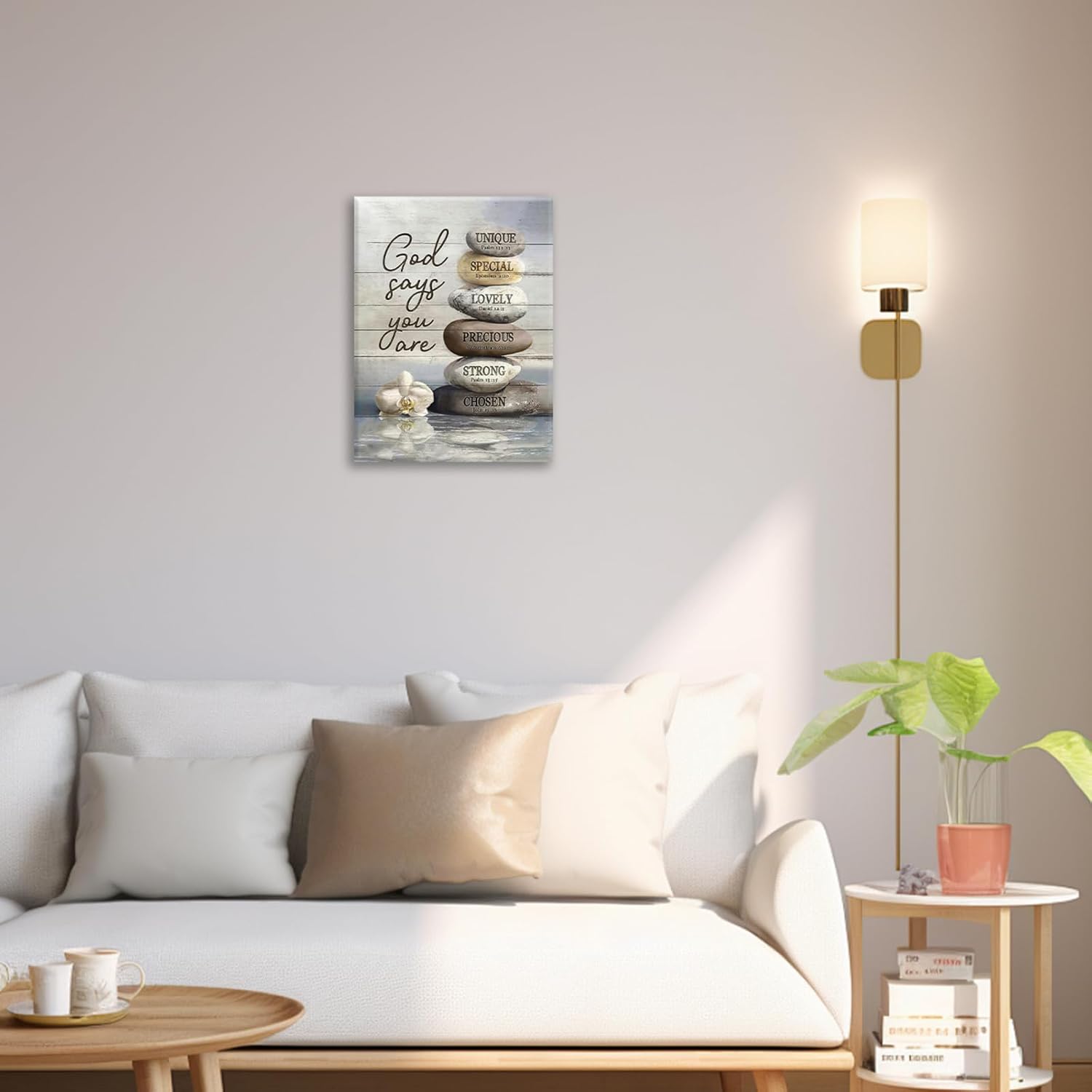 Farmhouse Bathroom Wall Art Rustic Zen Stone Pictures Decor God Says You Are Christian Bible Verse Canvas Country Painting Modern Framed Prints Artwork for Home Bedroom Living Room 16"x20"