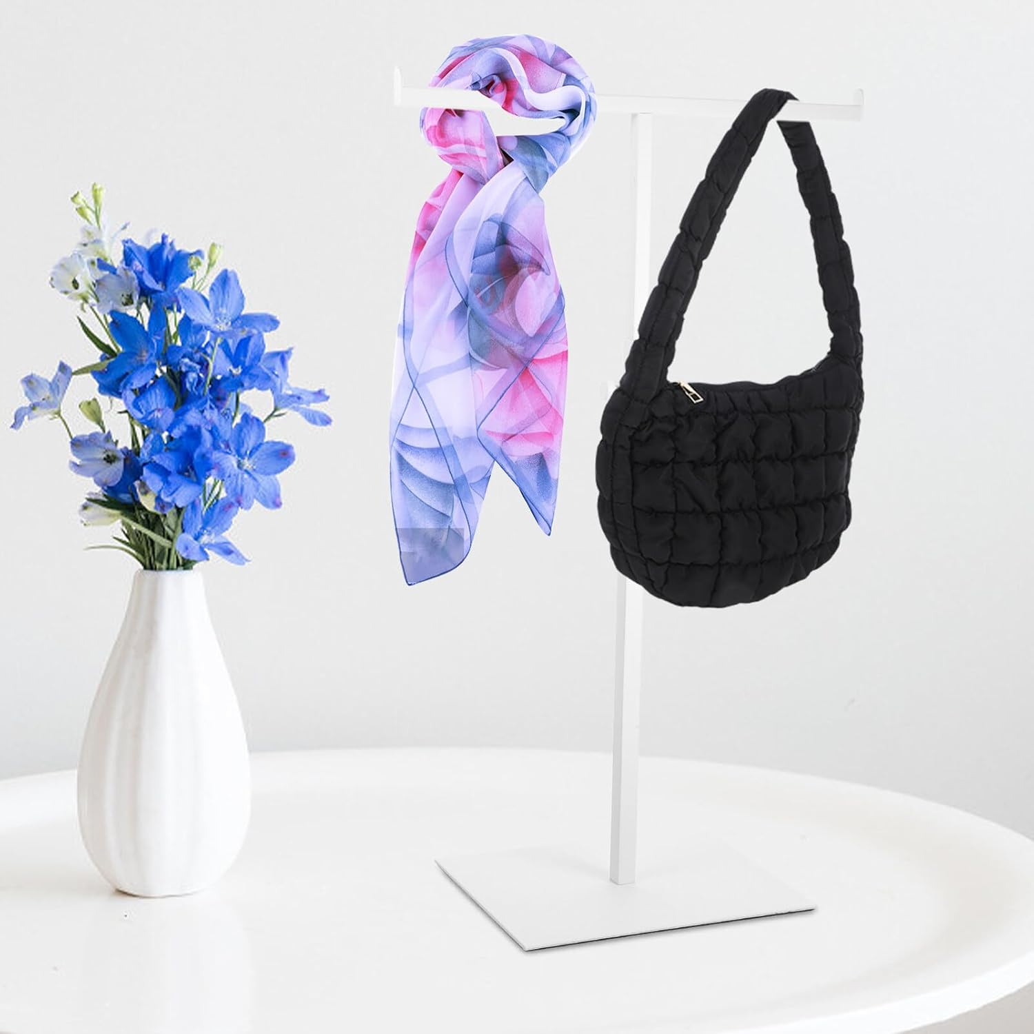 Stainless Steel Bag Display Rack T-Shaped Purse Stand Adjustable Holder