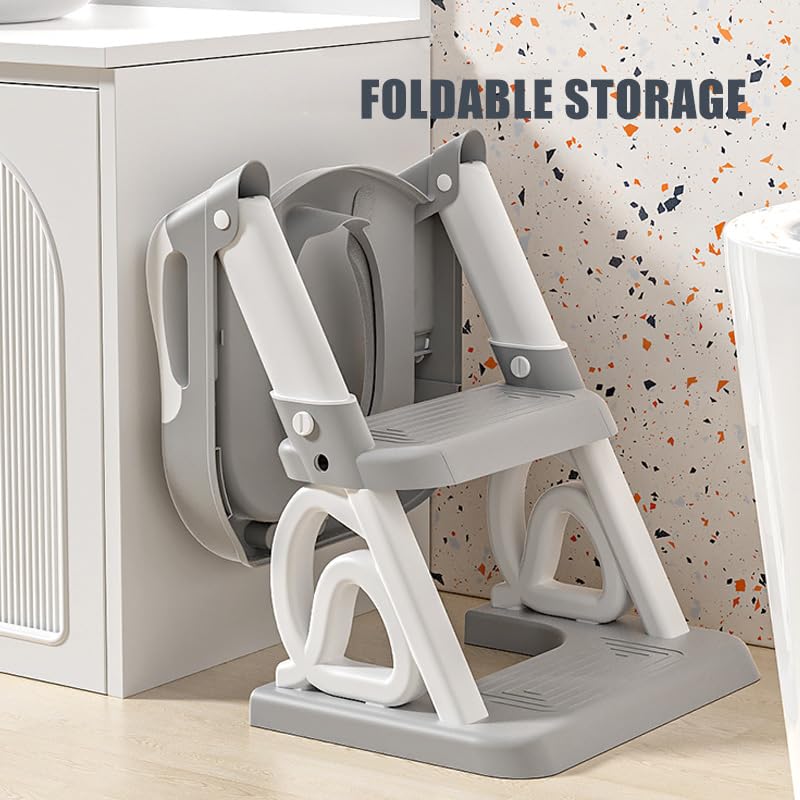 Asiento de inodoro para niños con escalera, entrenador de inodoro 2 en 1 con escalera, altura ajustable, cómodos asientos de inodoro seguros, escalera plegable para niños (gris, 2 en 1,30 x 28 x 49 cm
